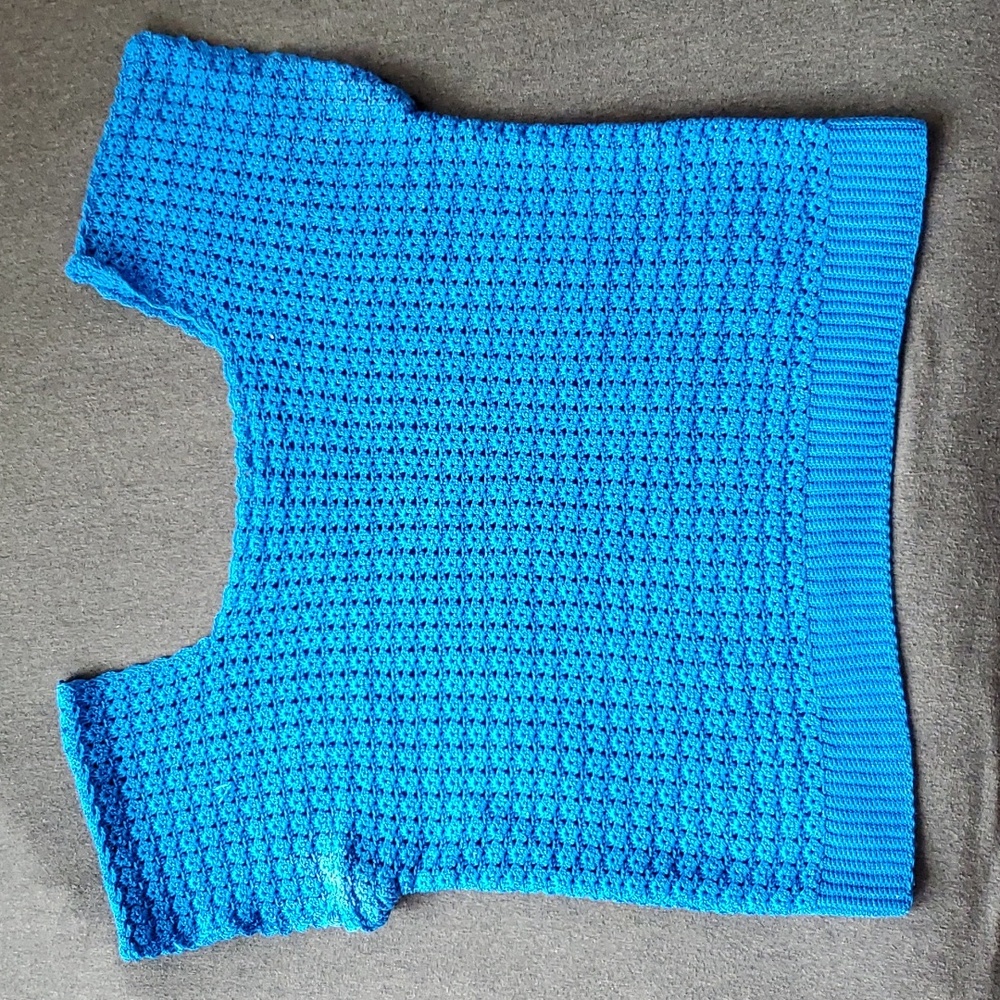 Crocheted Top - Large Cerulean Blue Handmade Short Sleeve